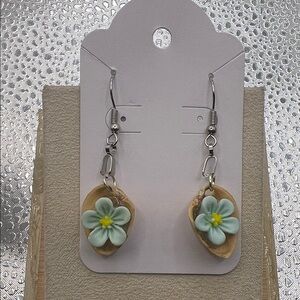 Pistachio  Floral Drop Earrings with Blue and Yellow Accents